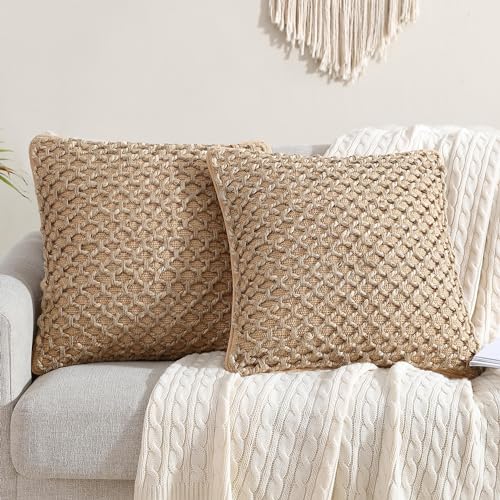 "Boho Living Jada Decorative Throw, Includes Accent Insert, Premium Woven Design, Living Room D??cor, (2) 20"" x 20"" Pillow Covers, Beige 2 Count"