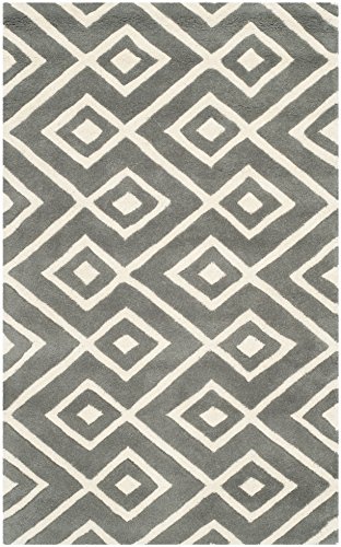 Safavieh Contemporary Indoor Hand Tufted Accent Area Rug, Chatham Collection, CHT742, in Dark Grey / Ivory, 61 X 91 cm for Living Room, Bedroom or Any Indoor Space