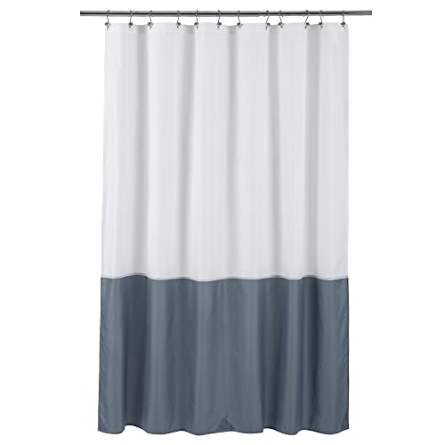 ALYVIA SPRING Waterproof Fabric Shower Curtain Liner - Soft & Light-Weight Cloth Shower Liner, 3 Bottom Magnets, Hotel Quality & Machine Washable - Standard Size 72x72, White and Stone Blue