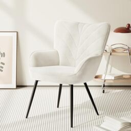 COLAMY Velvet Accent Chair with Black Metal Legs, Modern Armchair with Ergonomic Backrest, Wide Seat & High-Density Foam,Vanity Chair for Living Room Bedroom Lounge or Dressing Table,White