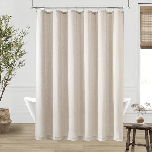 DUKIYO Extra Long Linen Shower Curtain 96 Length Natural Beige Tan Taupe Shower Curtain 96 Inch Country Boho Farmhouse Drapes for Bathroom Flax Cloth Drapes with Hooks, Greyish Beige, 72x96