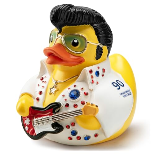 ChuangJie Elvis Duck Figurine, White Jumpsuit Design with Rhinestones, Decorative Collectible, 3.14 x 3.14 x 2.75 inches