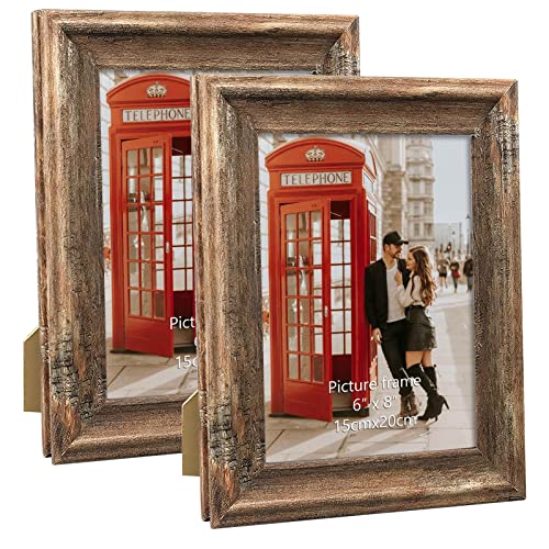 PETAFLOP Rustic Picture Frame 8x6 Inch Set of 2, Wall and Table Picture Frames, Brown