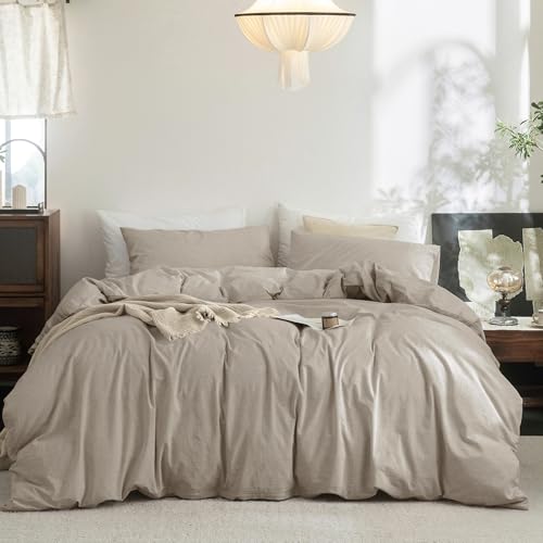 FOSSA Duvet Cover Set 100% Washed Cotton Linen Feel Twin - Super Soft Breathable Lightweight & All Season Bedding Set with Hidden Zipper & 8 Corner Ties (Fresh Grey)