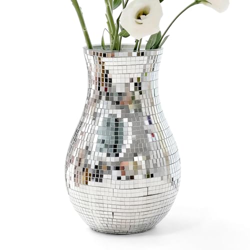 Disco Ball Mirror Flower Vase ??? Silve Mirrored Vases Illuminate Your Blooms with Elegance Mosaic Glass Decor