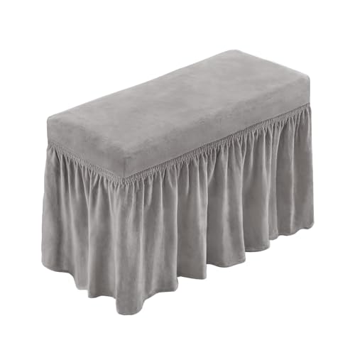 NICEEC Spandex Piano Bench Seat Cover Ottoman Cover Rectangular with Skirt - Removable Stool Slipcover,Ottoman Slipcover,Machine Washable,Duet Piano Bench Seat Cushion Protector,Light Grey