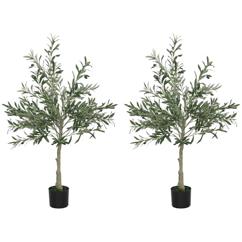 HOMCOM Decorative Artificial Plant Silk Olive Tree Set of 2 4ft/ 120cm