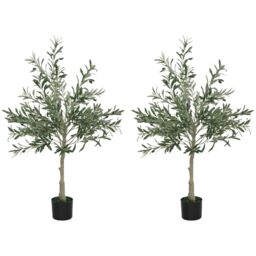 HOMCOM Decorative Artificial Plant Silk Olive Tree Set of 2 4ft/ 120cm