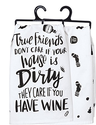 "Primitives by Kathy Dish Towel, Cotton, True Friends Don't Care, 28"""