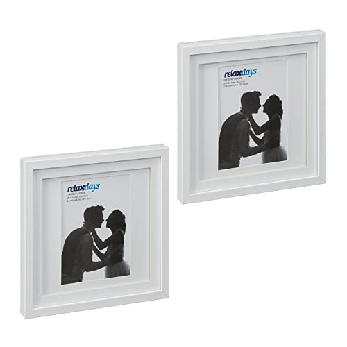 Relaxdays Picture frame set of 2, ‎25 x 25 x 2,51 cm, square, photo frame for hanging or standing, passe-partout, white
