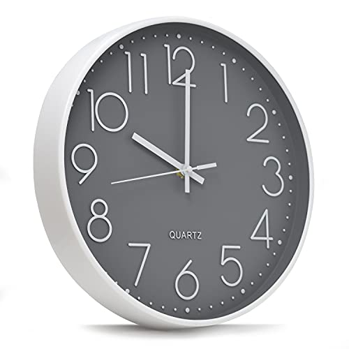 joeji's Kitchen Clock - 30cm Silent Wall Clock Non-Ticking Sweep Mechanism - Modern Quartz Design Decorative Bathroom Living Room Hallway - Grey
