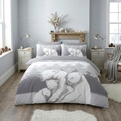 GC GAVENO CAVAILIA Polar Bear Double Duvet Cover Set Animal Xmas Bedding - Breathable, Lightweight, Reversible Quilt Cover Set - Soft Touch, Christmas Duvet Cover Double With Pillow Cases, 200x200cm