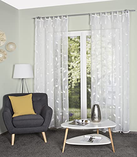 Home WOHNIDEEN AIDINA Tab-Top Curtain Embroidered Semi-Transparent with Loops and 8 Ties Wool White Size: 245 x 140 cm Quantity: 1x