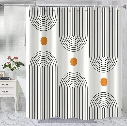 GKLEASG Boho Mid Century Shower Curtain, Modern Abstract Arch Sun Ivory Machine Washable Waterproof Fabric for Bathroom Bathtub with 12 Hooks 72Wx78H