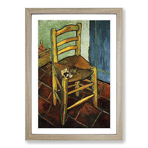 Vincent Van Gogh Chair and Pipe Framed Print - A2 Oak Framed Wall Art - Ready to Hang - Modern Historical Picture - Living Room Bedroom Lounge Office