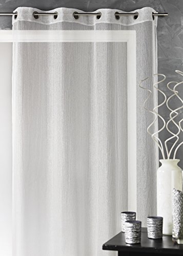 Homemaison - Plain Lurex Thread Voile Curtain - Polyester - Transparent Decorative for Living Room and Bedroom - Ready to Hang with Eyelets - 140 x 260 cm - Silver