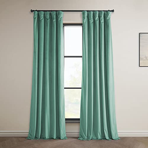 HPD Half Price Drapes Heritage Plush Velvet Curtains 84 Inches Long Room Darkening Curtains for Bedroom & Living Room 50W x 84L, (1 Panel), Light Teal Green