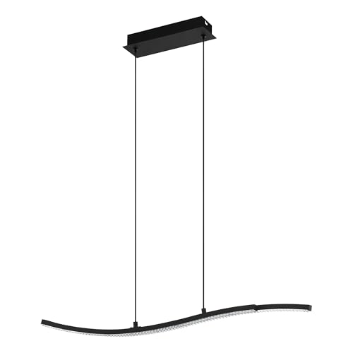 Eglo LED Pendant Lighting Lejias, Elegant Ceiling Light Fitting Made of Black Metal and Transparent Plastic Crystal, Hanging lamp for Dining and Living Room, Warm White