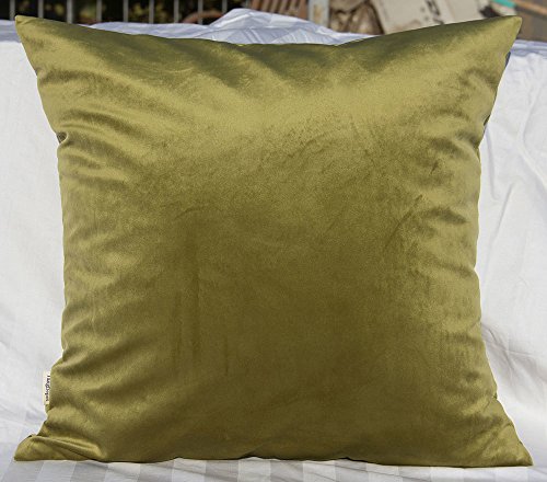 TangDepot Super Soft Velvet Throw Pillow Cover 22x22 Olive Green - Luxury velvet pillow cover, hidden zip, washable, fits any insert, indoor/outdoor, many colors, instant refresh.