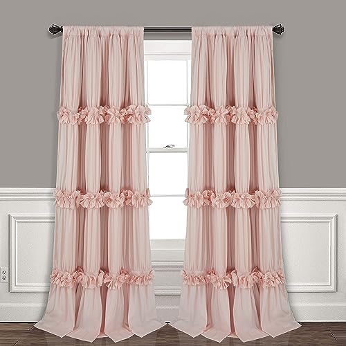 "Homechoice Decor Thermal Insulated Blackout Window Curtains, 54"" W x 84"" L x 2 Panels, Boho Ruched Window Treatments with 3 Rows of Butterfly Flowers, Rustic Rod Pocket Drapes, Peach Pink (LQ-30)"