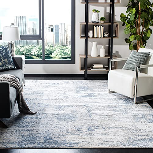 Safavieh Modern Rug for Living Room, Dining Room, Bedroom - Amelia Collection, Short Pile, in Ivory and Blue, 91 X 91 cm