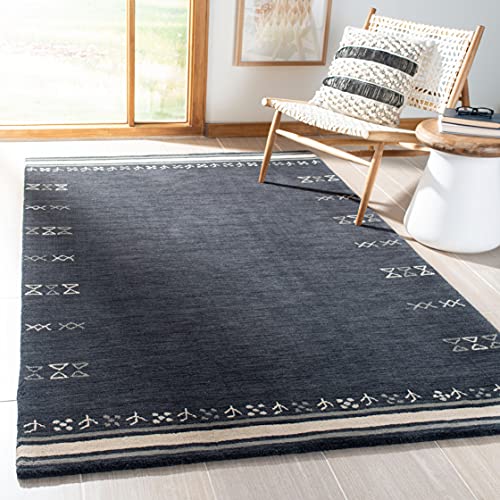 SAFAVIEH Contemporary Rug for Living Room, Dining Room, Bedroom - Himalaya Collection, Medium Pile, in Charcoal, 122 X 122 cm