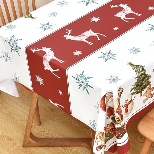 Yofori Wipe Clean Christmas Table Cloth Waterproof PVC Xmas Tablecloth Wipeable Plastic Table Cover for Christmas Day New Year (Deers, 54''x108'')