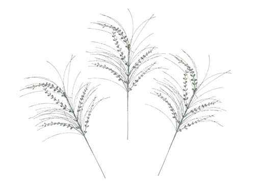 Flair Flower Leaf Glitter Stones Branch Arrangements Advent Single Artificial Stem Flower Decoration for Christmas Tree Wreaths Set of 3, Green, 30x30x80 cm