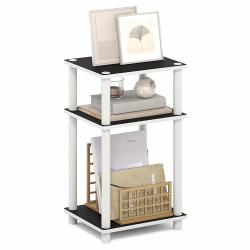 Furinno TURN-N-TUBE Side Table, 3-Tier End Table, Night Stand, Bedside Table, for Living Room, Bedroom, White/Black Espresso