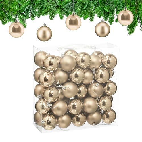 Relaxdays Christmas Baubles, Set of 50, Festive Tree Ornaments, D: 6 cm, Holiday Decorations, Matte & Shiny, Champagne