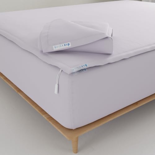 QuickZip Fitted Plus Spare Bundle: 1 Fitted & 1 Zip Sheet - Easy Change, Won't Pop Off - Soft Percale 400 TC 100% Cotton - 16' Deep Pockets Queen Size Sheets Lavender