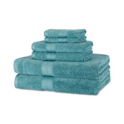 Amazon Basics 6-Piece Organic Cotton Bath Towel Set, Soft and Absorbent Bathroom Towels, Fade Resistant, 2 Bath + 2 Hand + 2 Flannel Face Cloths, Teal
