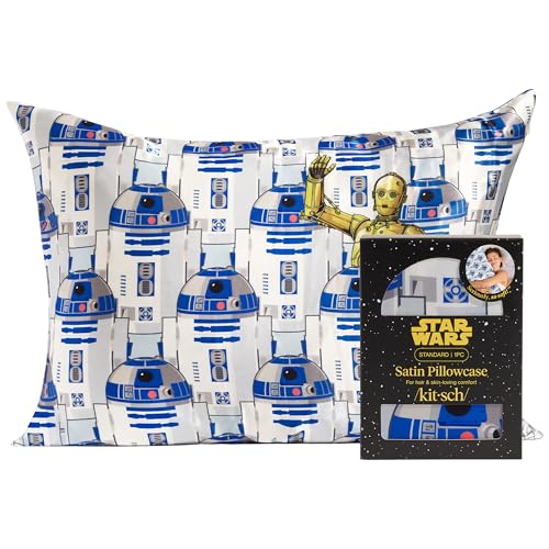 Kitsch x Star Wars R2-D2 & C-3PO Satin Pillowcase - Satin Pillowcase with Zipper, Better Than Silk Pillowcase - Frizz-Reducing Pillow Case for Hair & Skin Care, Cooling & Breathable - Standard
