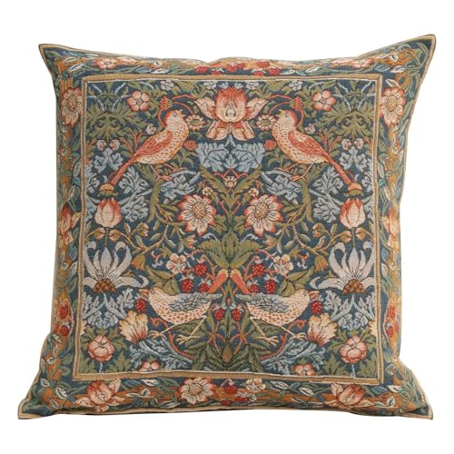 "Charlotte Home Furnishings Inc. Birds Face to Face II French Tapestry Cushion - Small: 19.00"" x 19.00"" Cotton by William Morris"