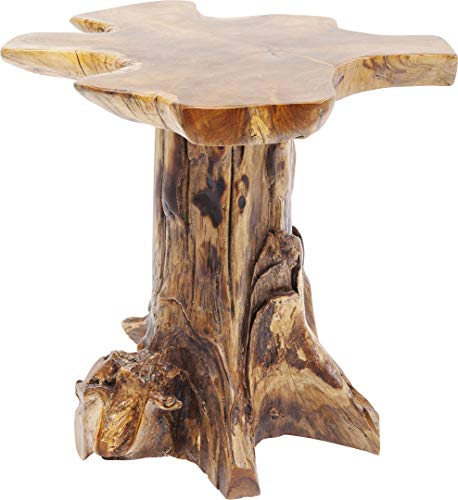 Kare Design Side Table Tree Big Nature, brown, teak solid wood, unique, wooden small bed side table for bedroom, living room, office, 49-52cm high, table top diameter 39-42cm