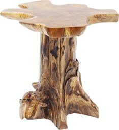 Kare Design Side Table Tree Big Nature, brown, teak solid wood, unique, wooden small bed side table for bedroom, living room, office, 49-52cm high, table top diameter 39-42cm
