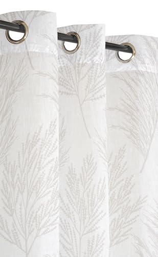 Atout Ciel Printed Net Curtain with Eyelets 140 x 240 cm Plant Design Ready to Hang White
