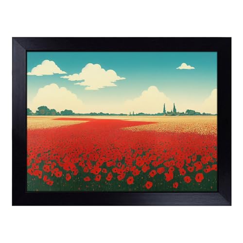 Lap Tray with Bean Bag Cushion, Sacred Poppy Field Flowers - Handmade in the UK, Raised Wooden Edge, Padded Cushion, Heat-Resistant Wipe-Clean Surface, for Meals, Laptops and Crafts