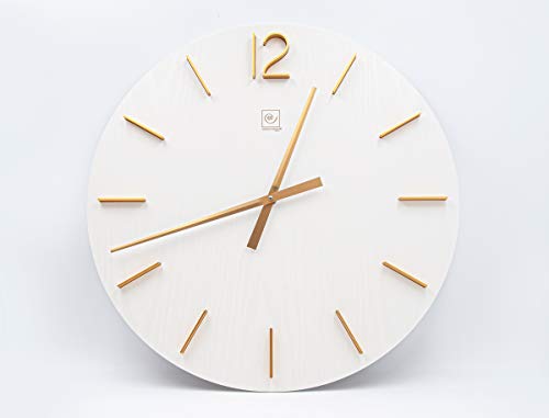 Mascagni Veneered Wood Wall Clock with Anodized Aluminum Hours – White Color, Aluminium, Taille Unique