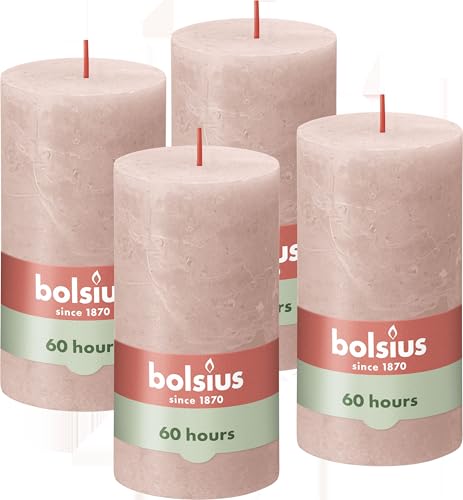 Bolsius Rustic Pillar Candle, Pink Misty, 13 x 7 cm (Pack 4)