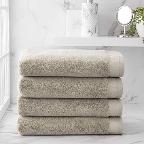 Welhome Madison Luxury Bath Towels - 4 Pieces - Softer & Loftier Wash After Wash - Hygro-Cotton - Premium Durable Bathroom Towels - Quick Dry & Absorbent - Sustainably Manufactured - Almond Beige