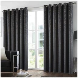 GC GAVENO CAVAILIA Printed Velvet Blackout Curtain - 100% Polyester Thermal Insulated Eyelet Curtains for Living Room, 66x72 Inch Large Window Drapes - Soft Thick Kitchen Curtains 2 Panels - Charcoal