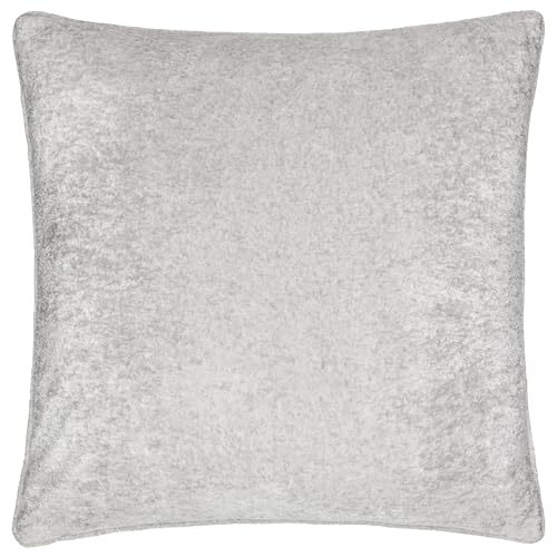 Paoletti Lustre Velvet Feather Filled Cushion – Crushed Velvet Luxury Textured Piped Edge Decorative Pillow (Silver – 50x50cm)