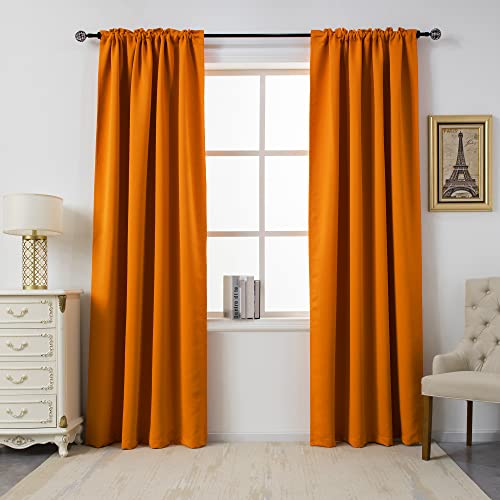 DUALIFE Orange Blackout Curtains for Bedroom - 120 Inch Length Rod Pocket Thermal Insulated Room Darkening Soundproof Energy Saving Curtains for Living Room Set of 2 Panels (Orange 54x120)