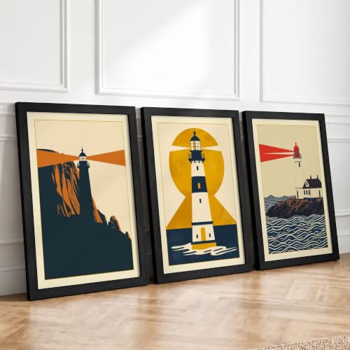 Lighthouse Beacons Minimalist Set of 3 Framed Wall Art Prints A4