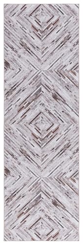 Safavieh Geometric Rug Living Room, Dining Room, Bedroom - Machine Washable and Non Slip - Faux Hide Collection, Short Pile, in Beige and Brown, 76 X 244 cm