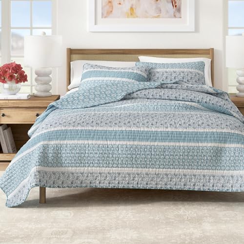 Great Bay Home 3-Piece Reversible Blue Double Duvet Cover with 2 Pillowcases - Lightweight, Cosy, Modern Bedspreads - Paisley Duvet Cover Set - Kadi Collection