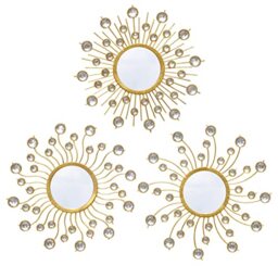 Wotieuns Mirror Wall Decor Set of 3 Sunburst Boho Gold Mirror Wall Art Metal Decor Mirror Hanging Living Room Bedroom Bathroom 9.25 inches x 9.25 inches