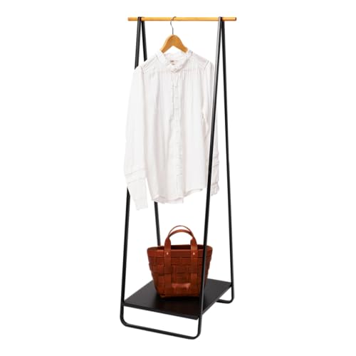 YAMAZAKI 2298 TOWER Coat Rack, Black, Steel/Wood, Minimalist Design, 52 x 47 x 140 cm (LxWxH)