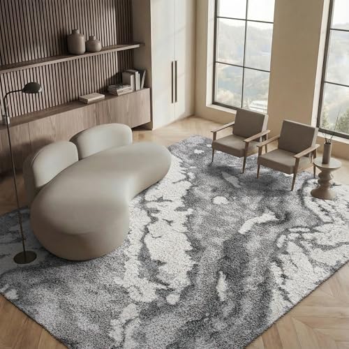 SAFAVIEH Shag Rug for Living Room, Dining Room, Bedroom - Horizon Shag Collection, Short Pile, in Grey and Ivory, 183 X 274 cm
